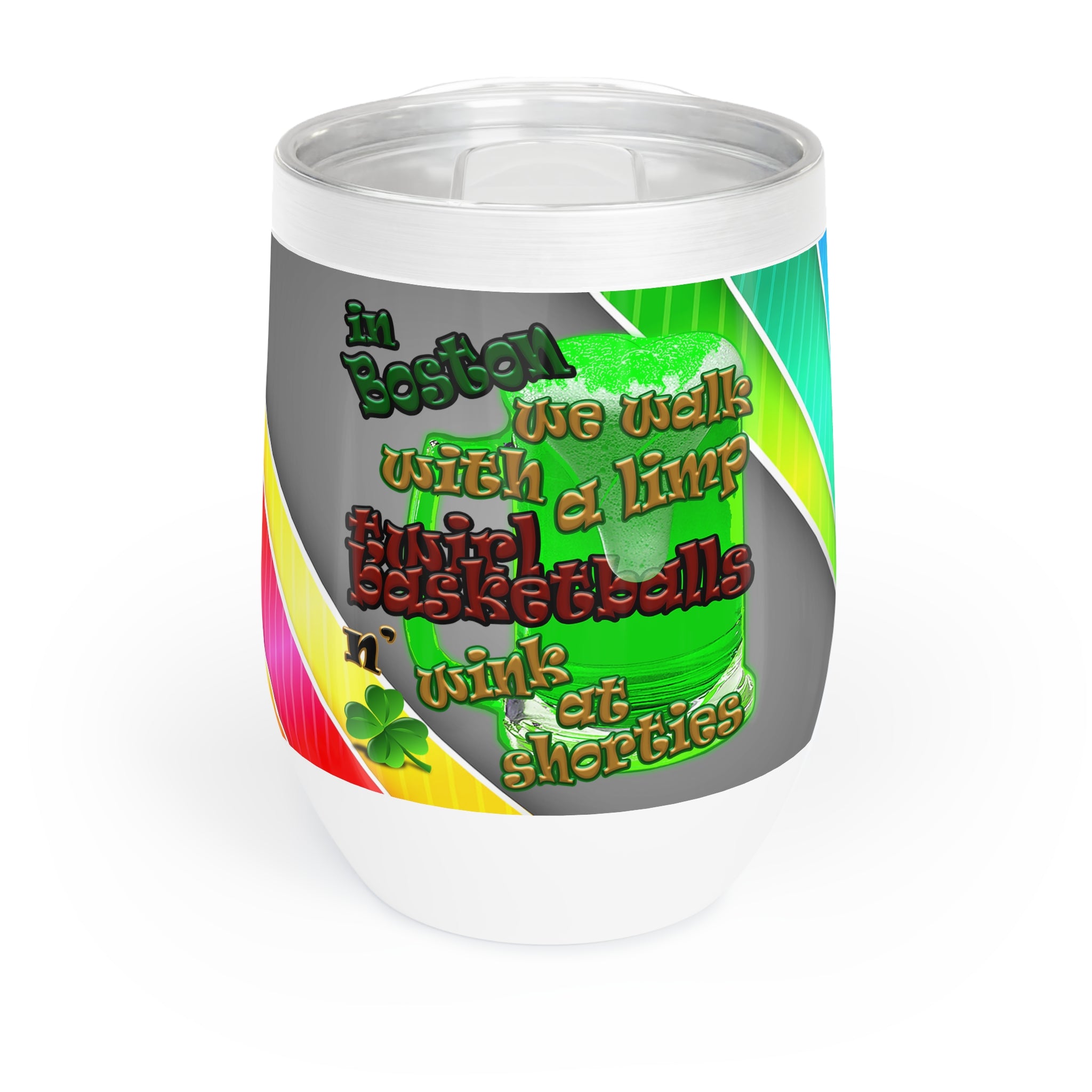 celtics logo - Chill Wine Tumbler (rainbow split)