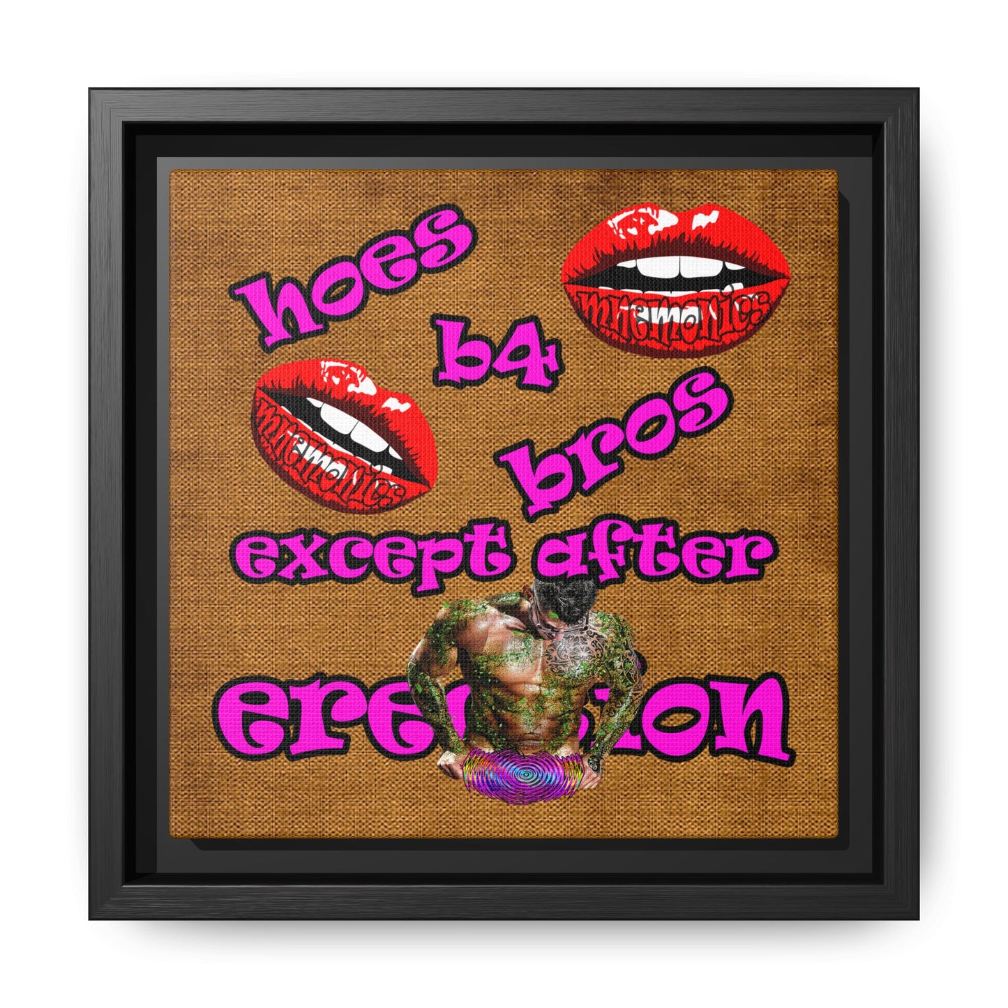 hoes b4 bros - framed canvas art (brown papyrus)
