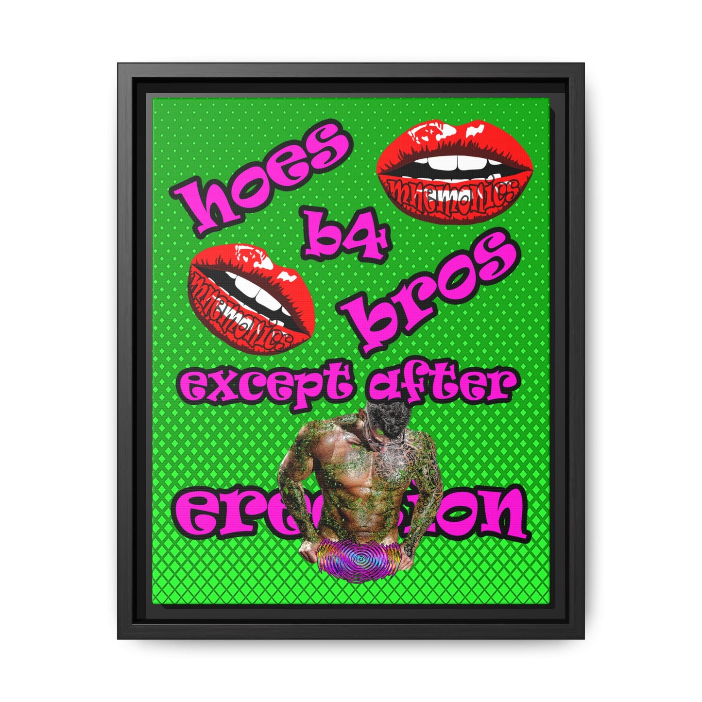 hoes b4 bros - framed canvas art (logo green)