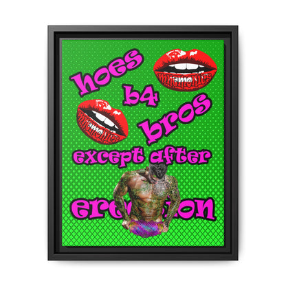 hoes b4 bros - framed canvas art (logo green)