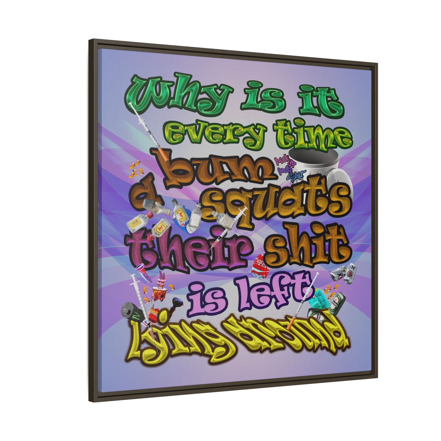 the bum's shit - framed canvas art (light blue-pink wave)