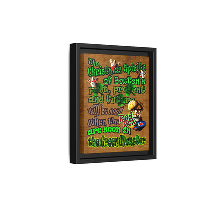 christmas spirits of boston - framed canvas art (brown papyrus)