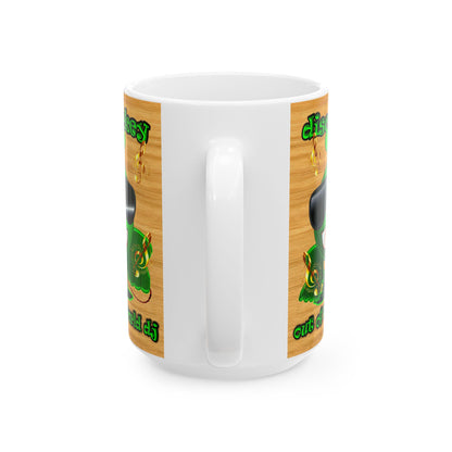 disc jockey - White Mug (butterscotch wood finish)