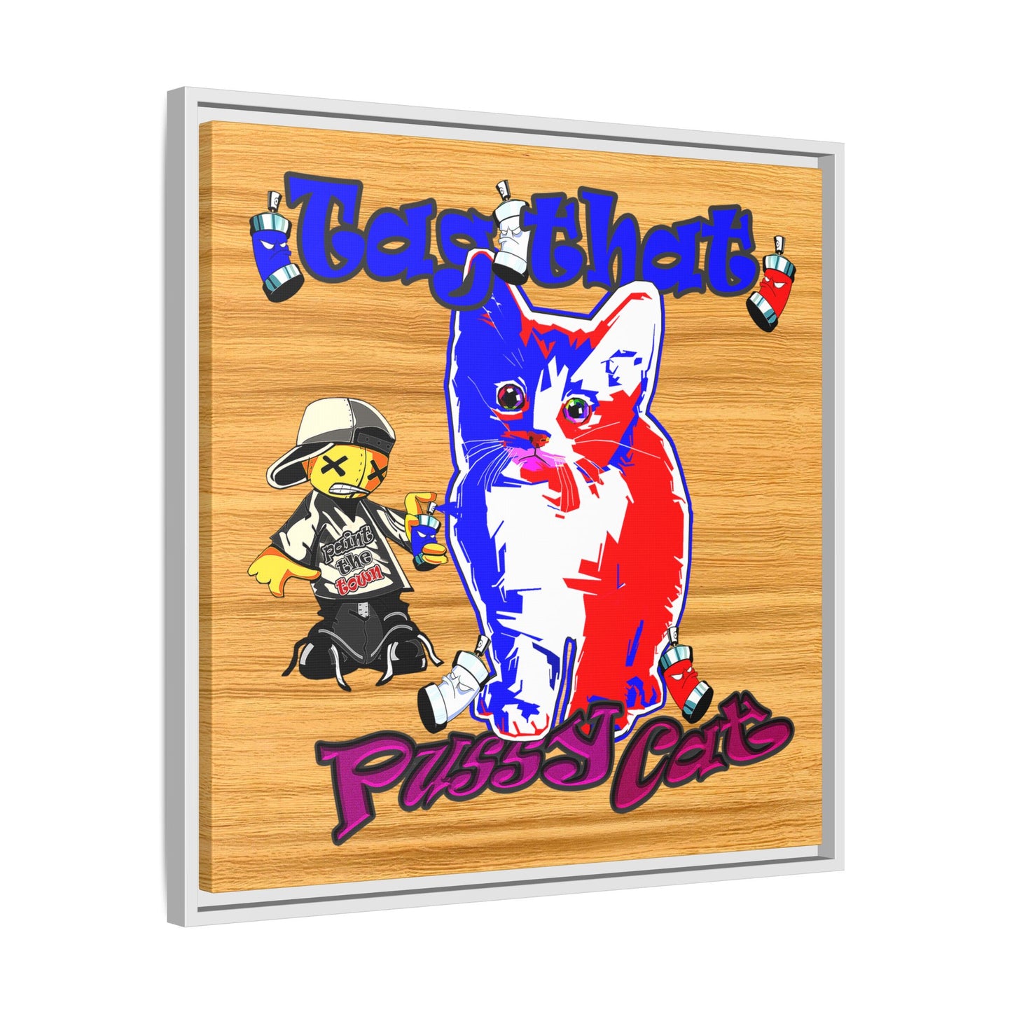 tag that - framed canvas art (butterscotch wood finish)