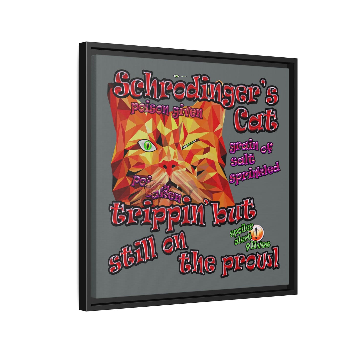 schrodinger's cat - framed canvas art (dark grey)