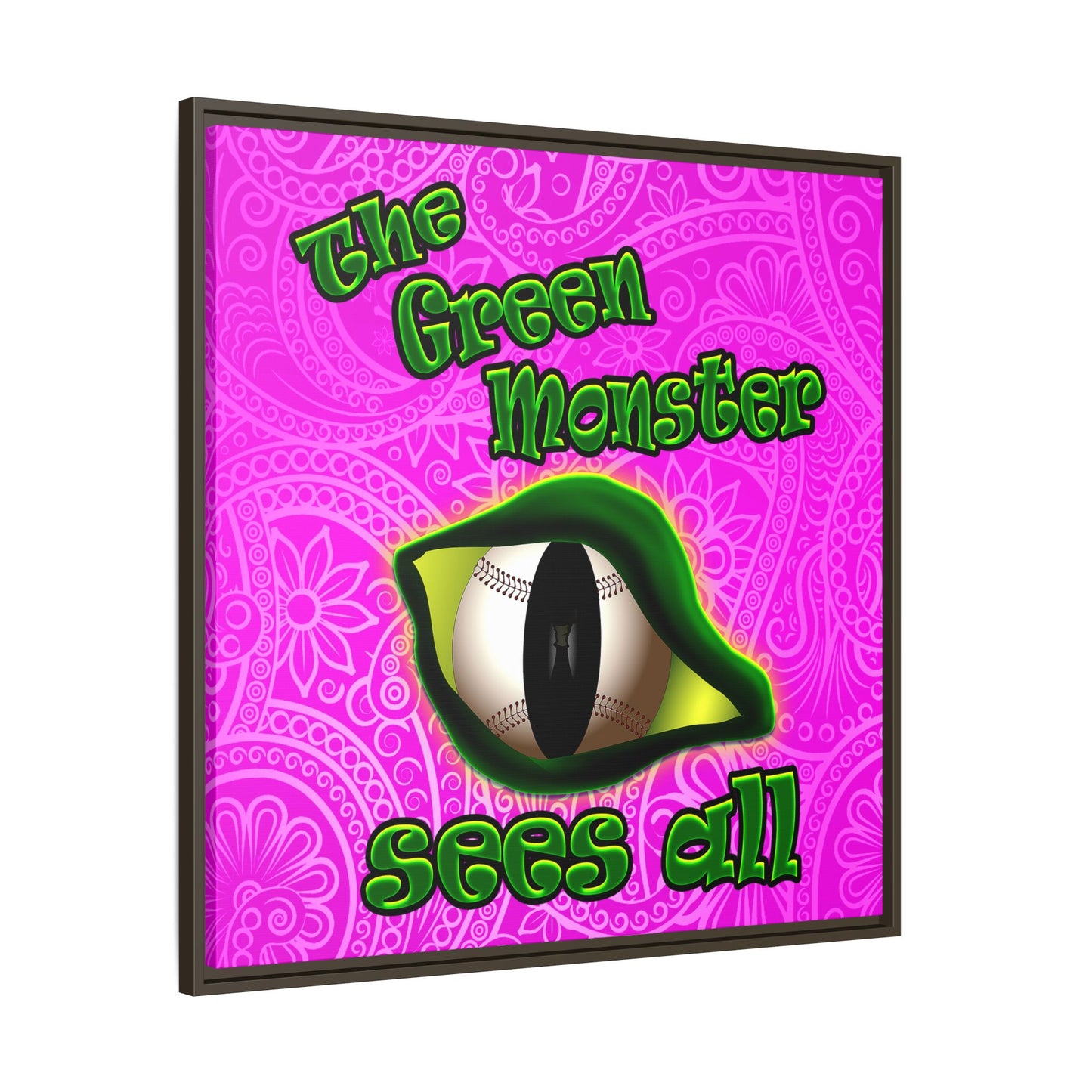 green monster - framed canvas art (pink swirl)