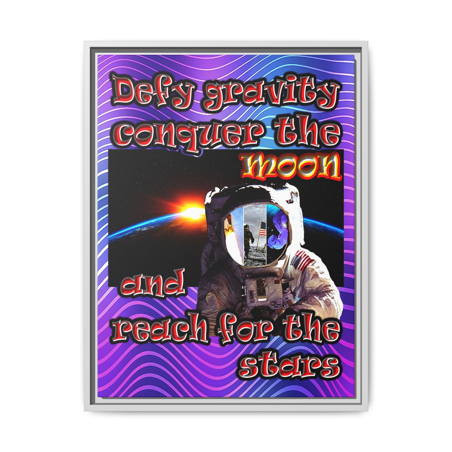 defy conquer reach - framed canvas art (purple wave)