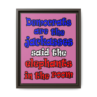 donkeys and elephants - framed canvas art (light pink)
