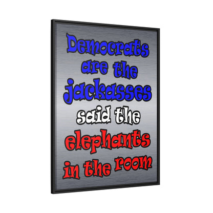 donkeys and elephants - framed canvas art (brushed nickel)
