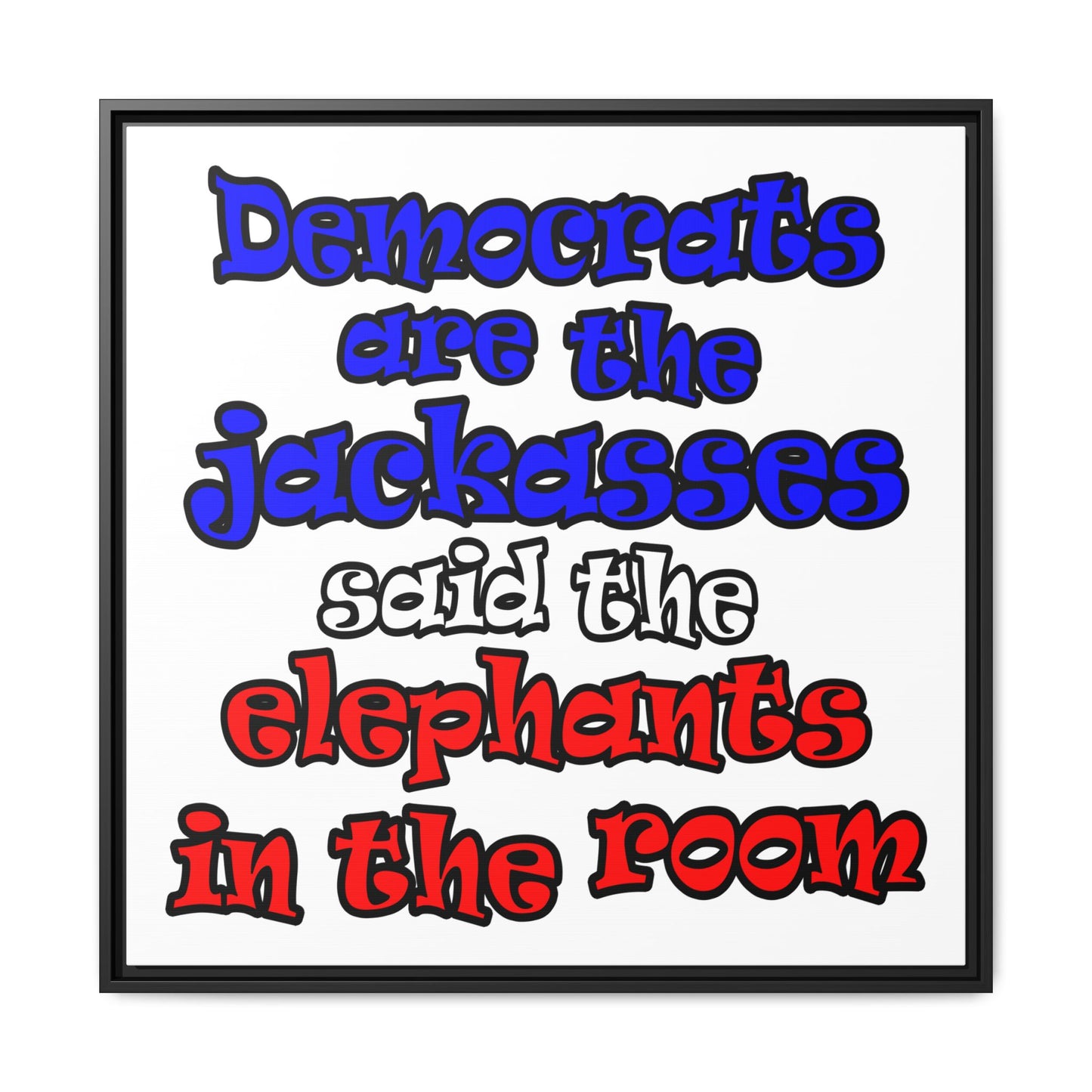 donkeys and elephants - framed canvas art (white)