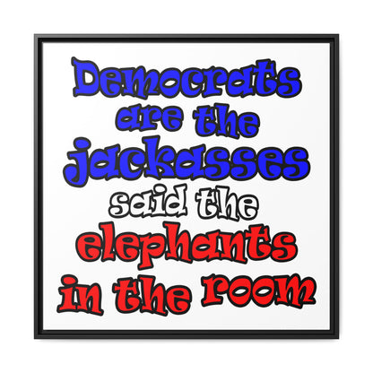 donkeys and elephants - framed canvas art (white)