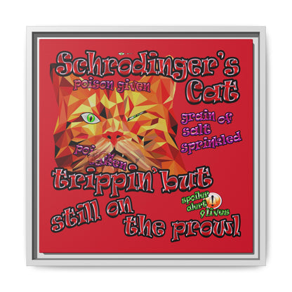 schrodinger's cat - framed canvas art (dark red)