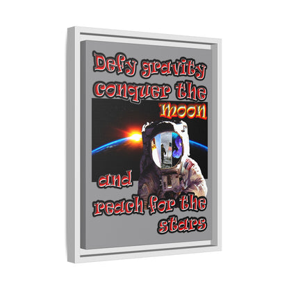 defy conquer reach - framed canvas art (grey)