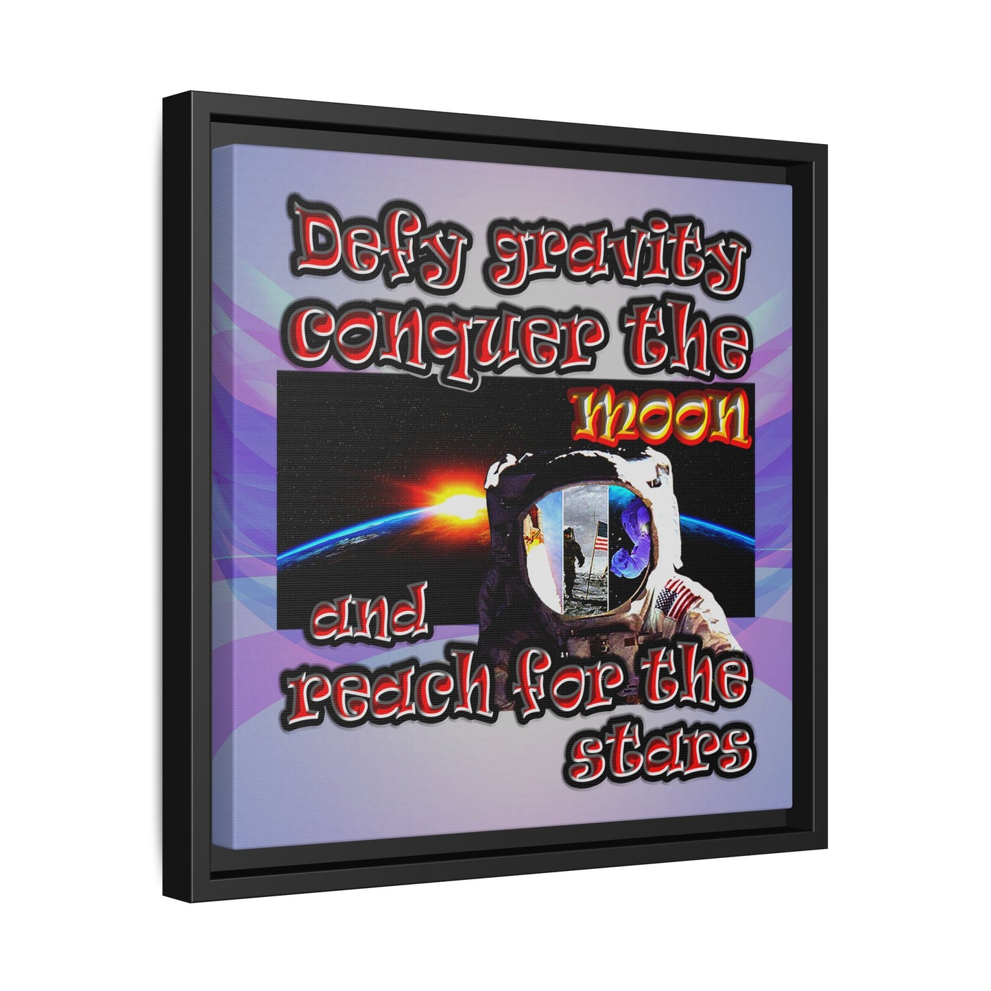 defy conquer reach - framed canvas art (light blue-pink wave)