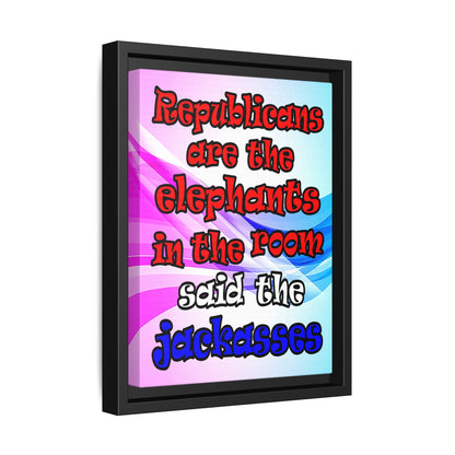 donkeys and elephants - framed canvas art (light blue-pink wave)