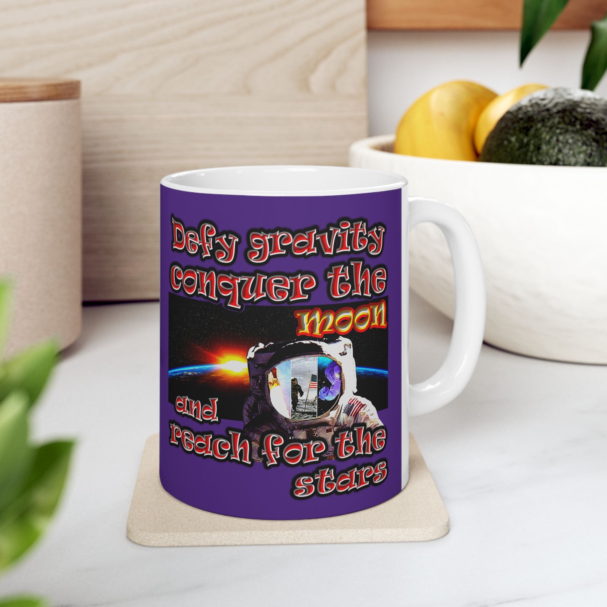 defy conquer reach - White Mug (purple)