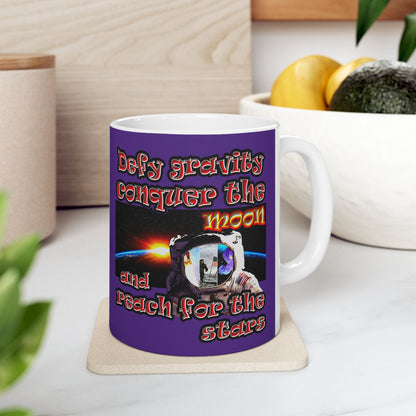 defy conquer reach - White Mug (purple)