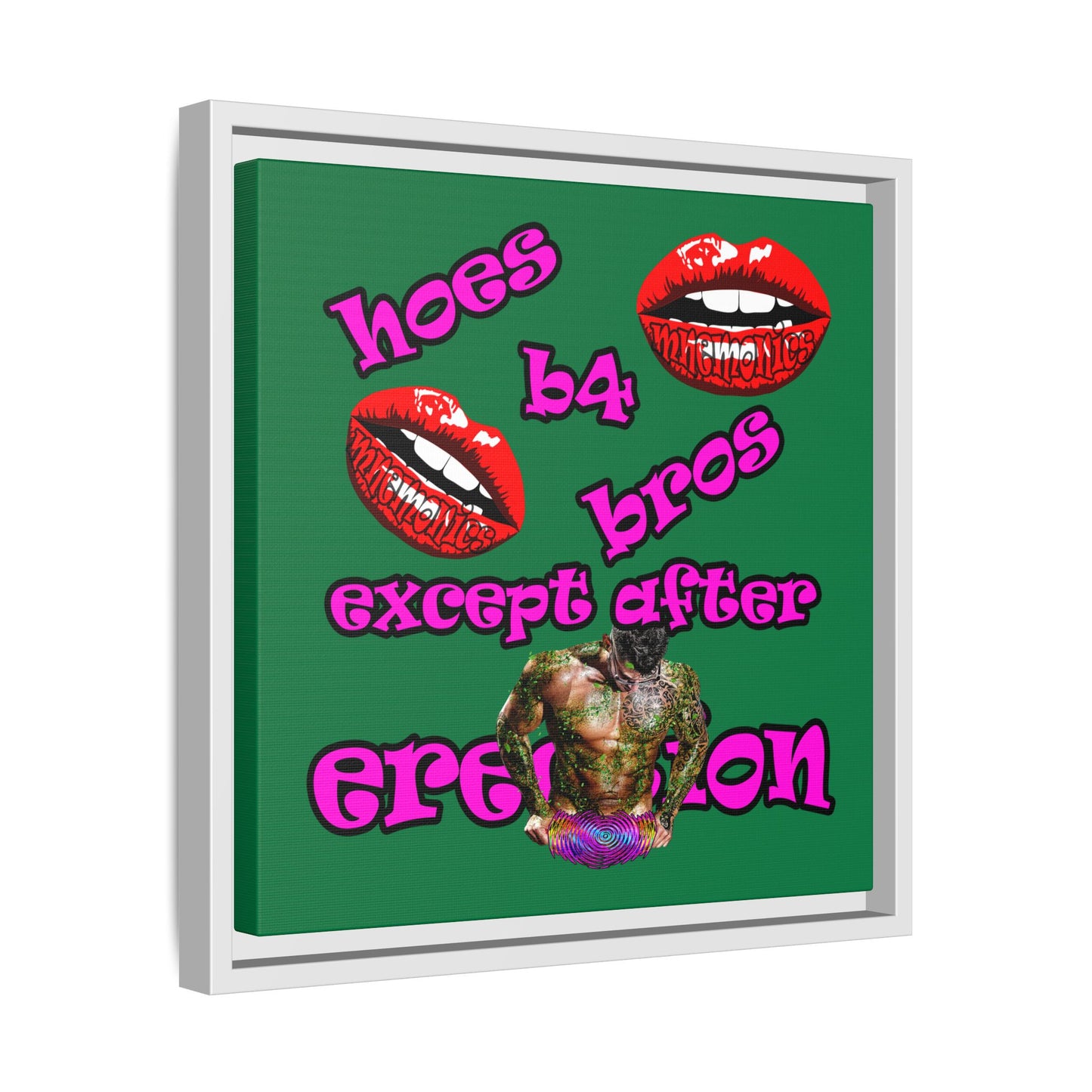 hoes b4 bros - framed canvas art (dark green)