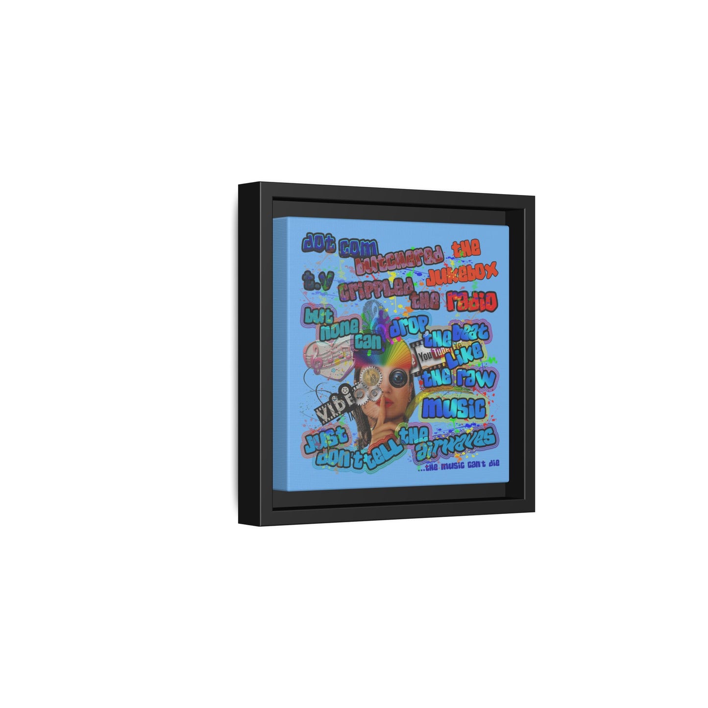 drop the beat - framed canvas art (light blue)