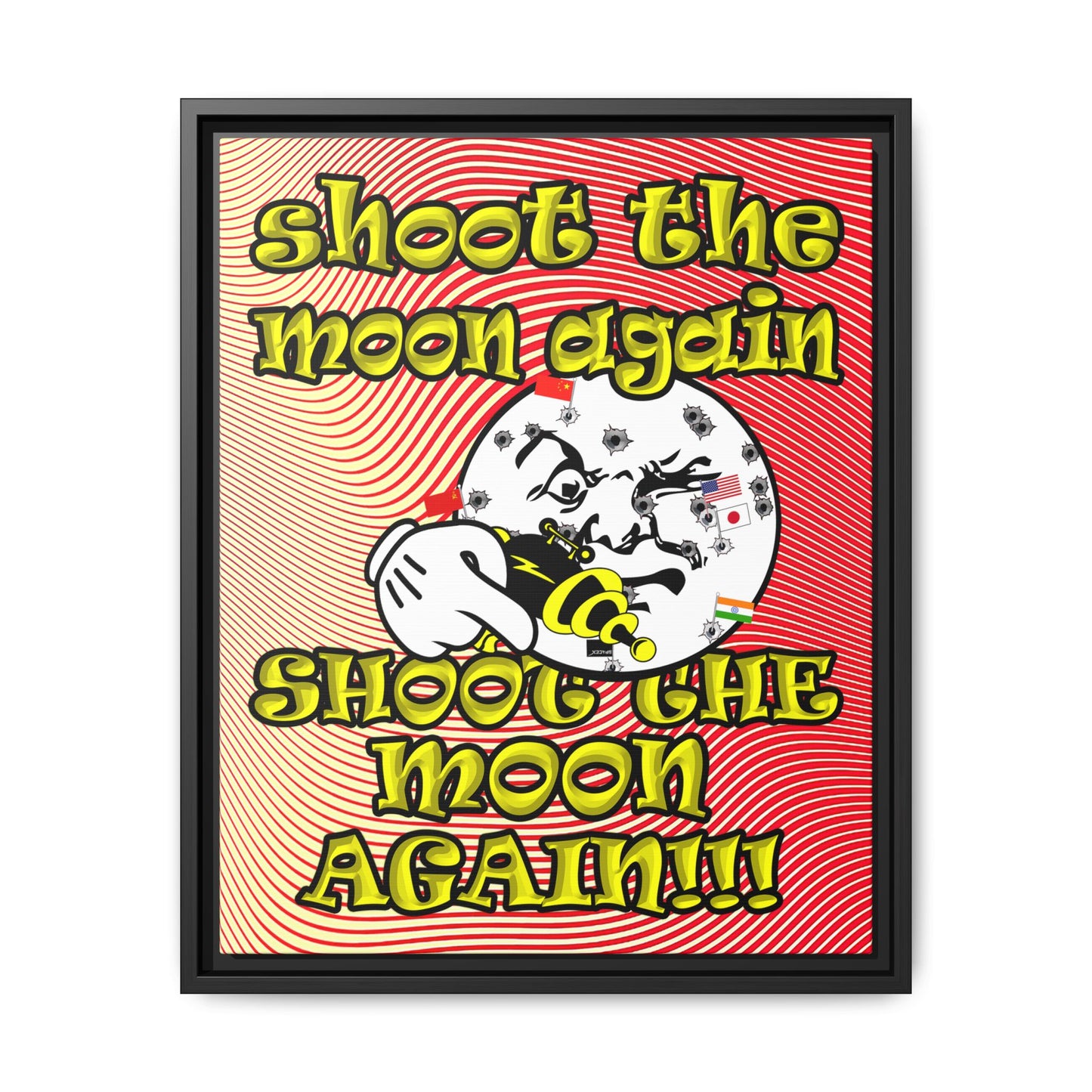 shoot the moon again - framed canvas art (yellow-orange wave)