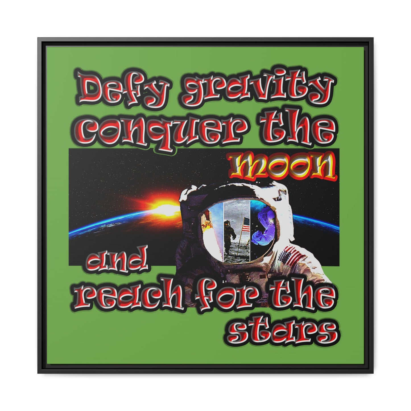 defy conquer reach - framed canvas art (green)