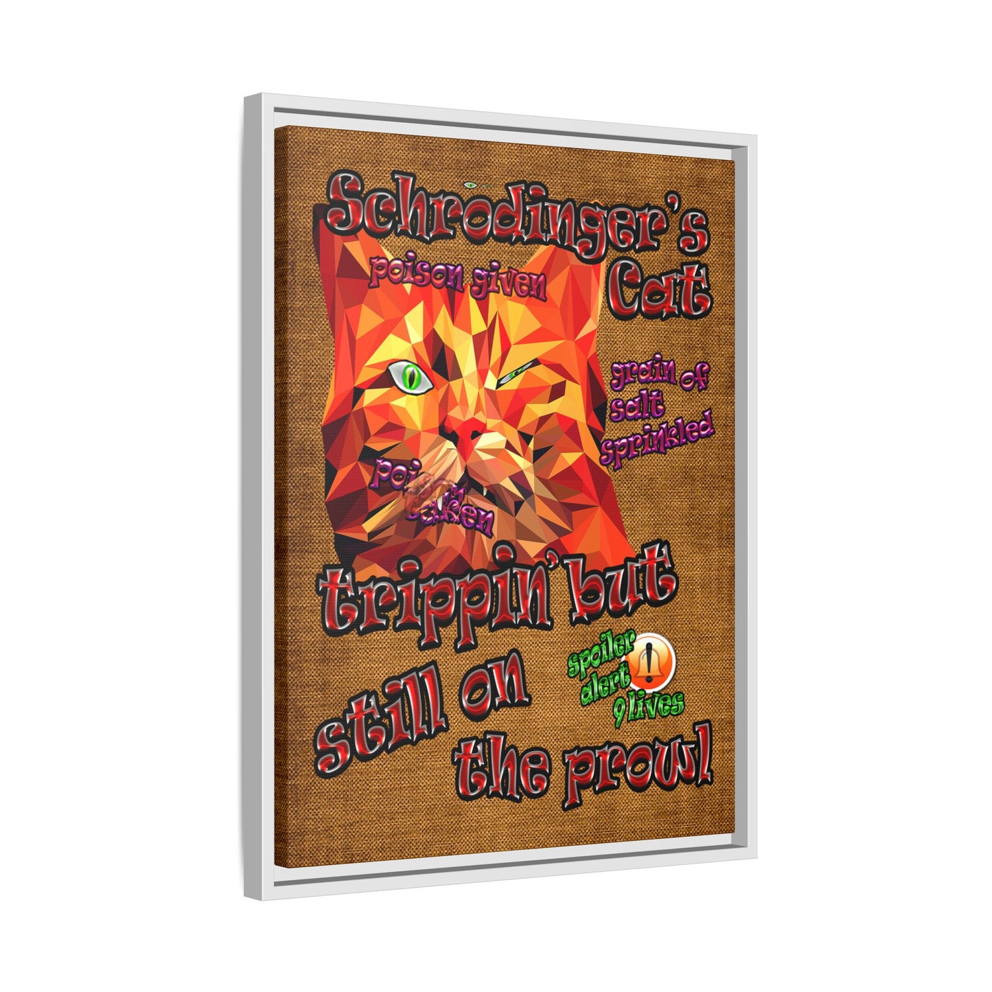 schrodinger's cat - framed canvas art (brown papyrus)