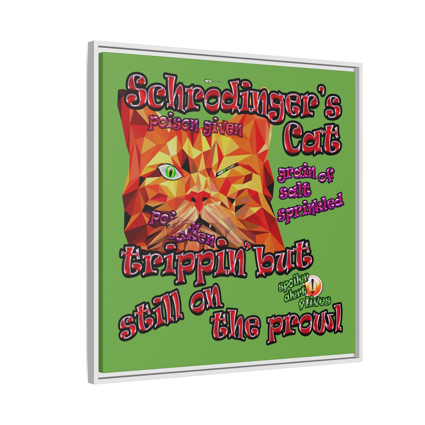 schrodinger's cat - framed canvas art (green)