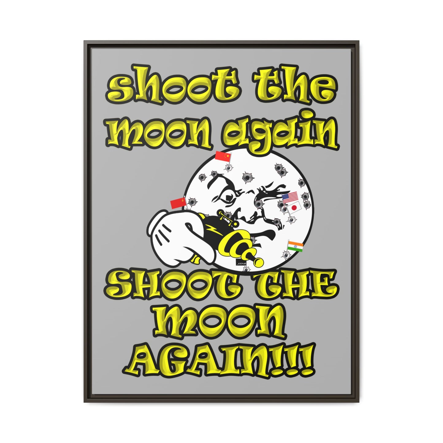 shoot the moon again - framed canvas art (light grey)