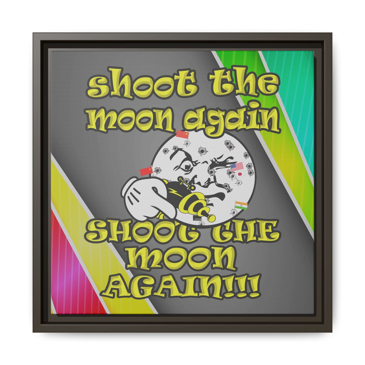 shoot the moon again - framed canvas art (rainbow split)