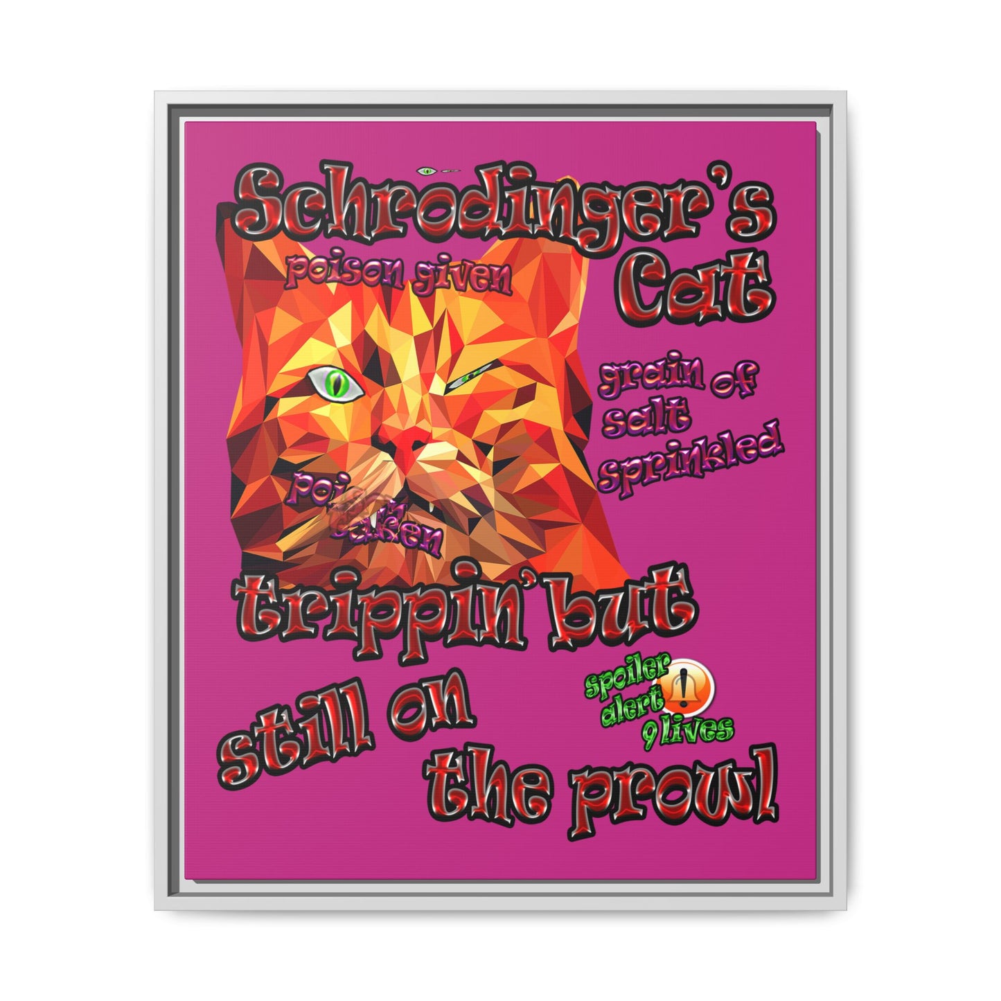 schrodinger's cat - framed canvas art (pink)