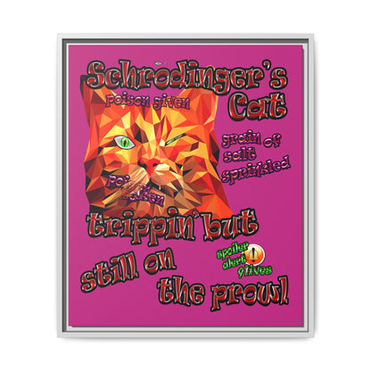 schrodinger's cat - framed canvas art (pink)