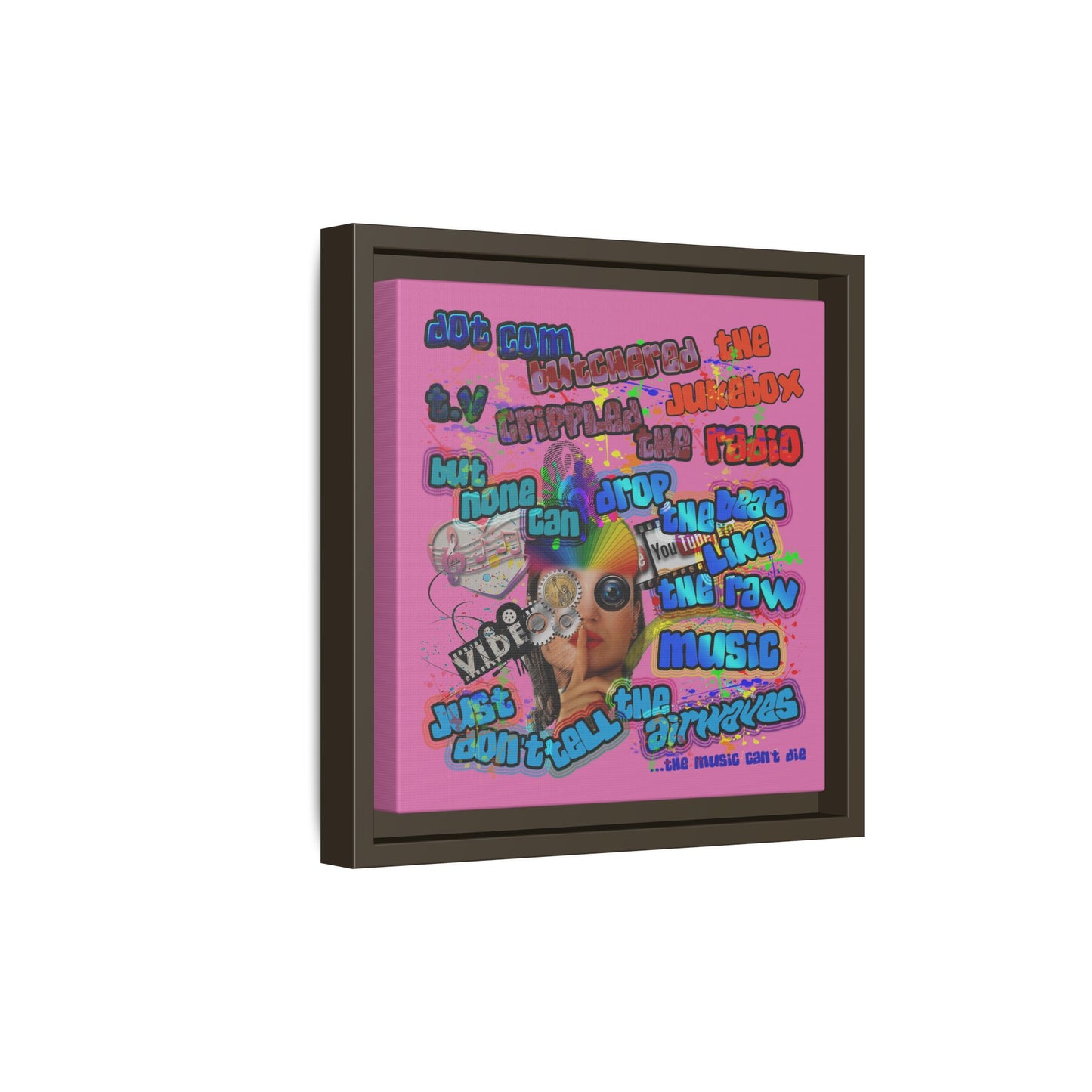 drop the beat - framed canvas art (light pink)