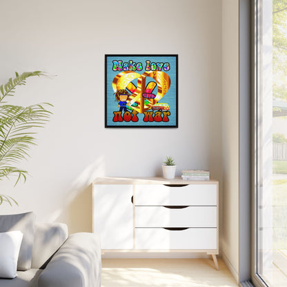 love peace - framed canvas art (faded blue)