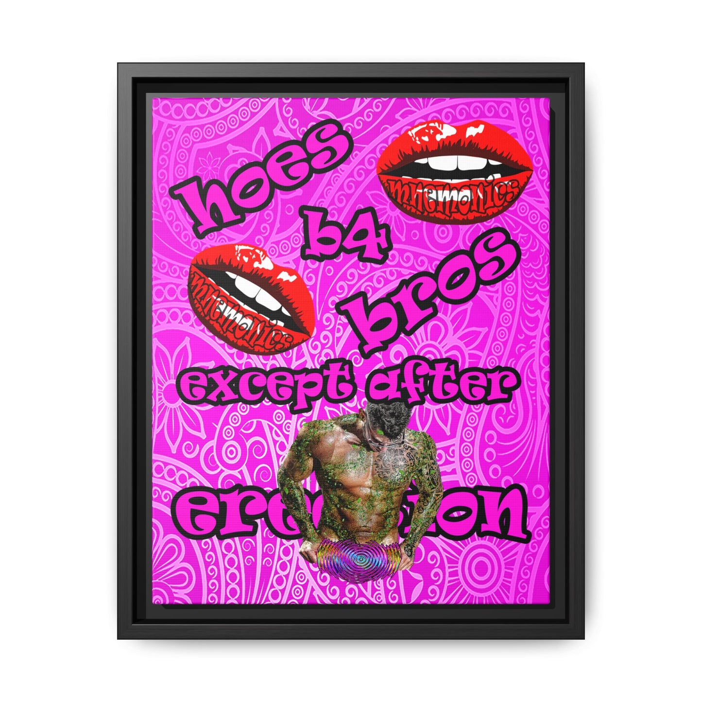 hoes b4 bros - framed canvas art (pink swirl)