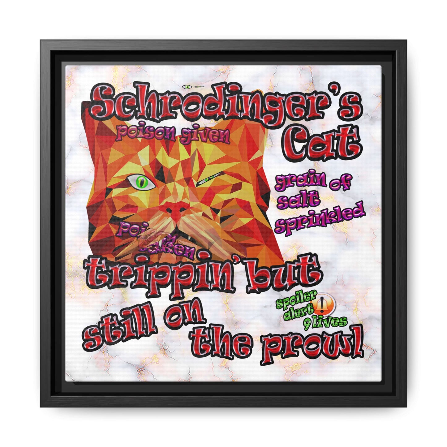 schrodinger's cat - framed canvas art (white marble)