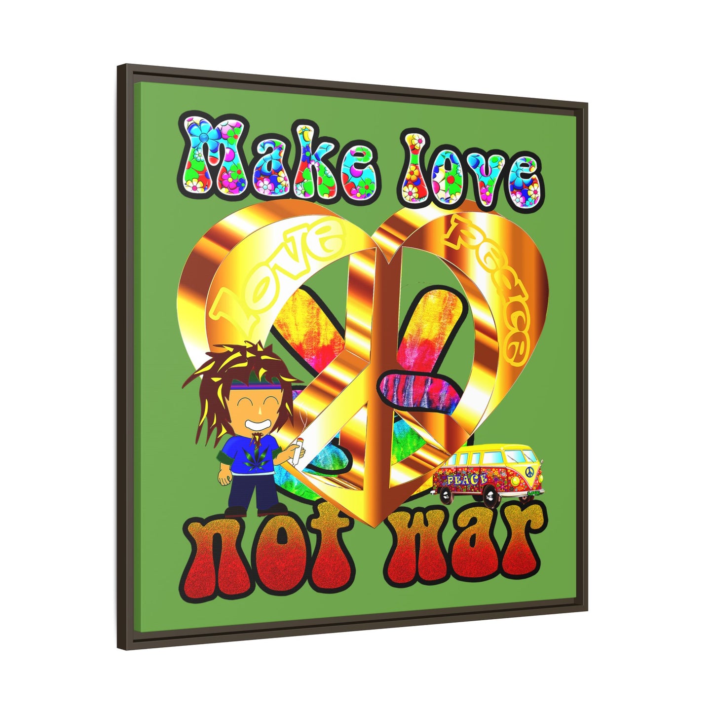 love peace - framed canvas art (green)