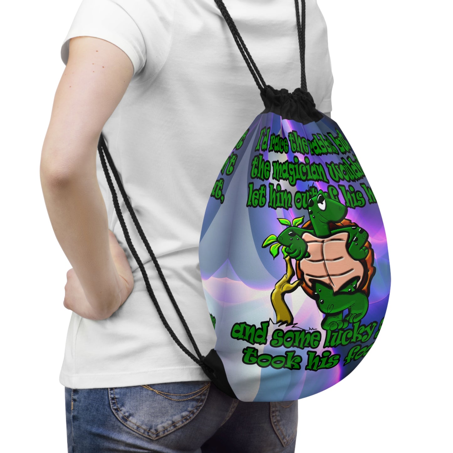 turtle race - Drawstring Bag (grey-pink wave)