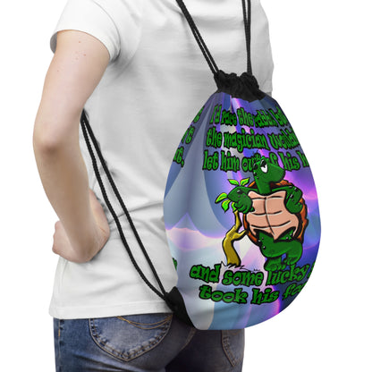 turtle race - Drawstring Bag (grey-pink wave)