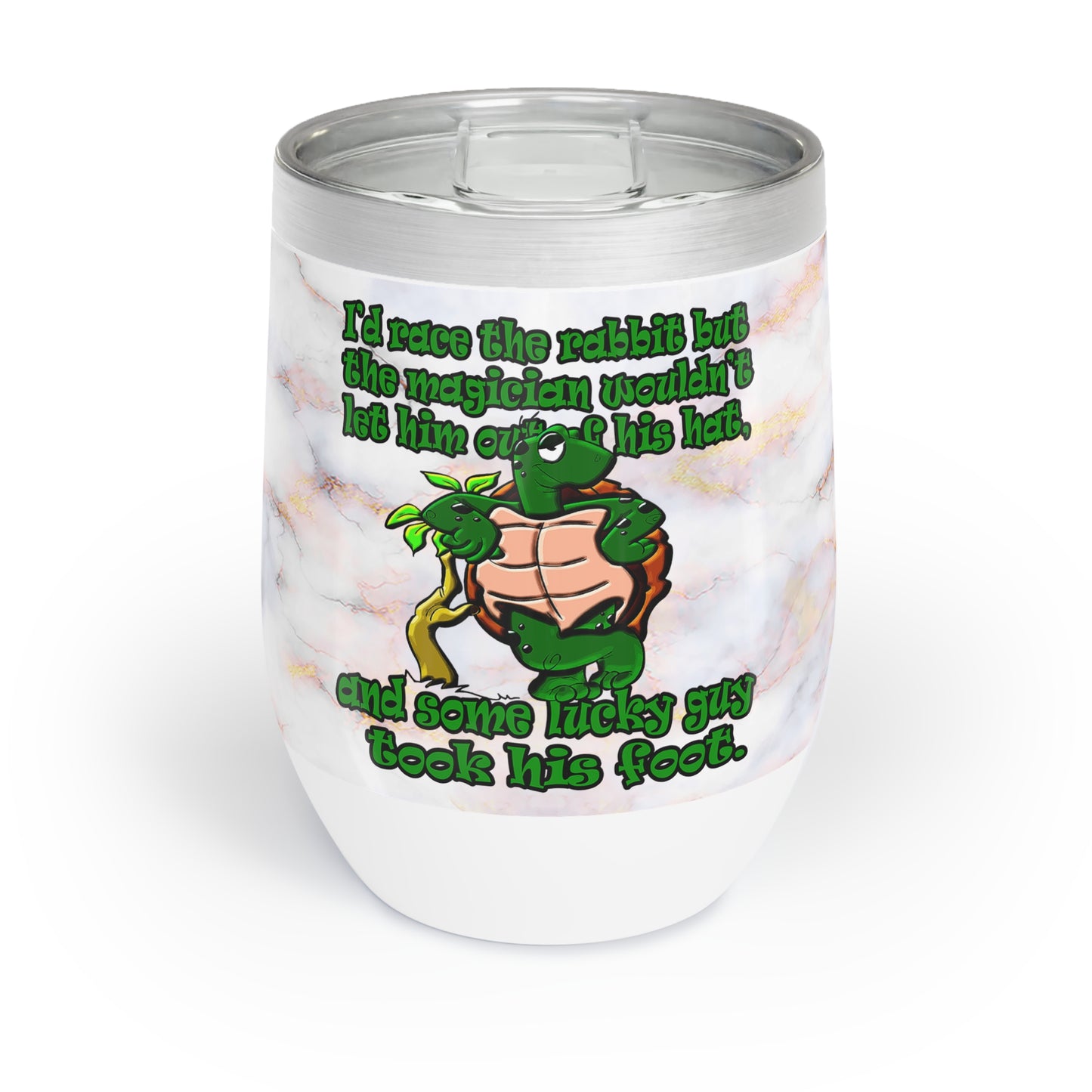 turtle race - Chill Wine Tumbler (white marble)