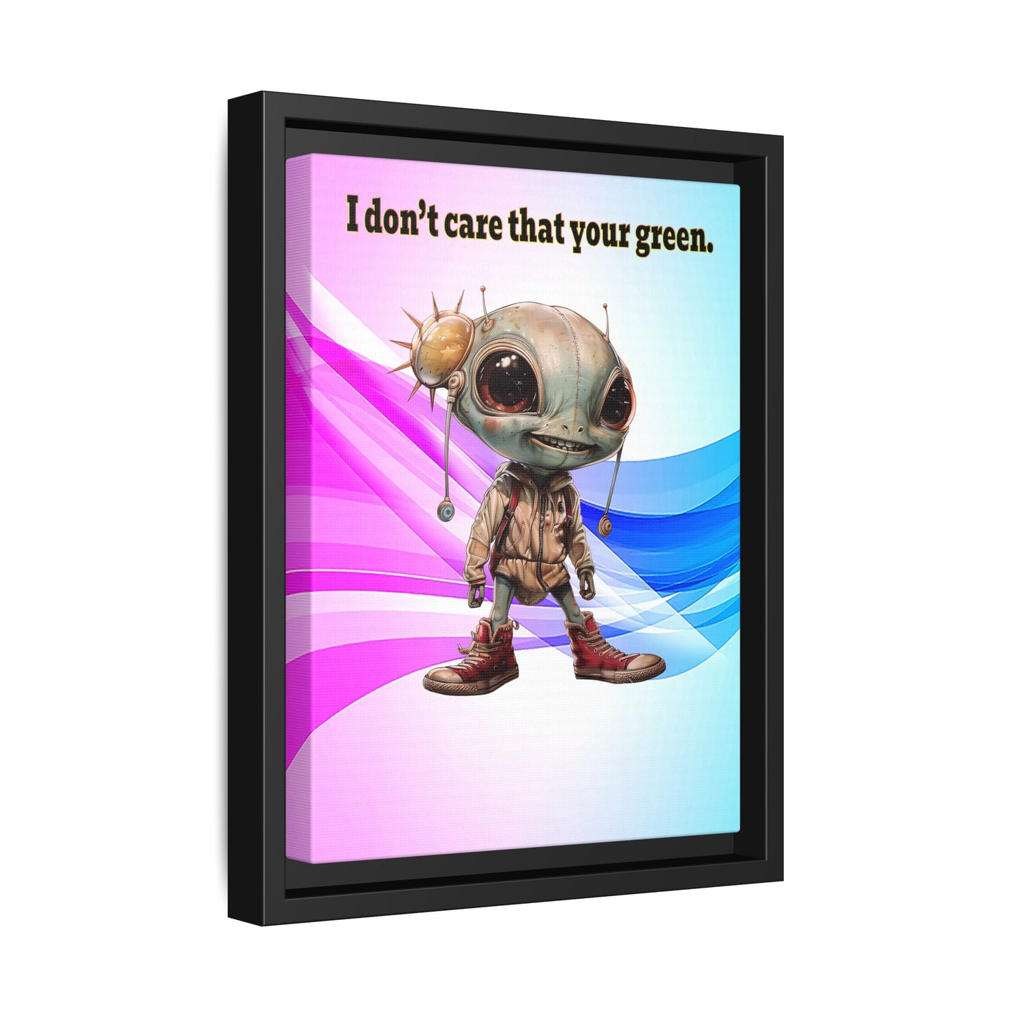 I don't care that your green - framed canvas art (light blue-pink wave)