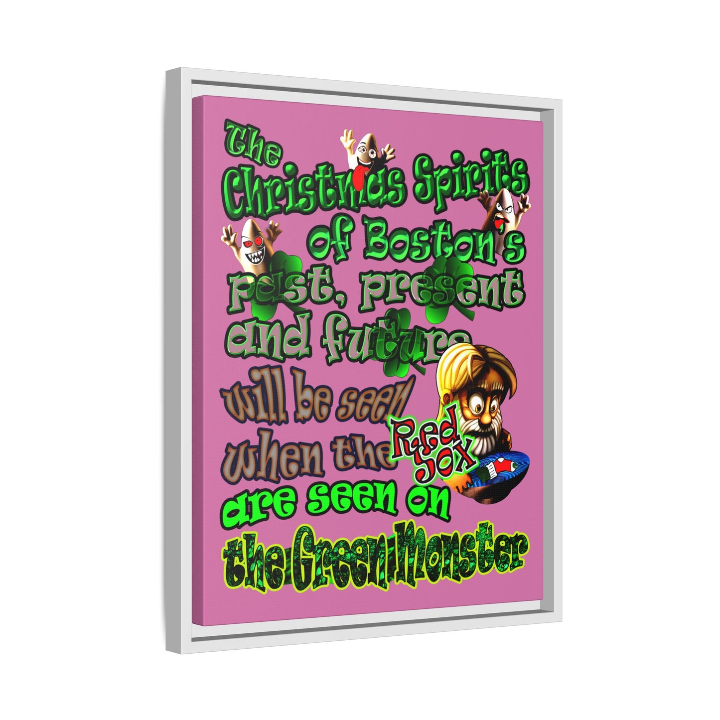 christmas spirits of boston - framed canvas art (light pink)