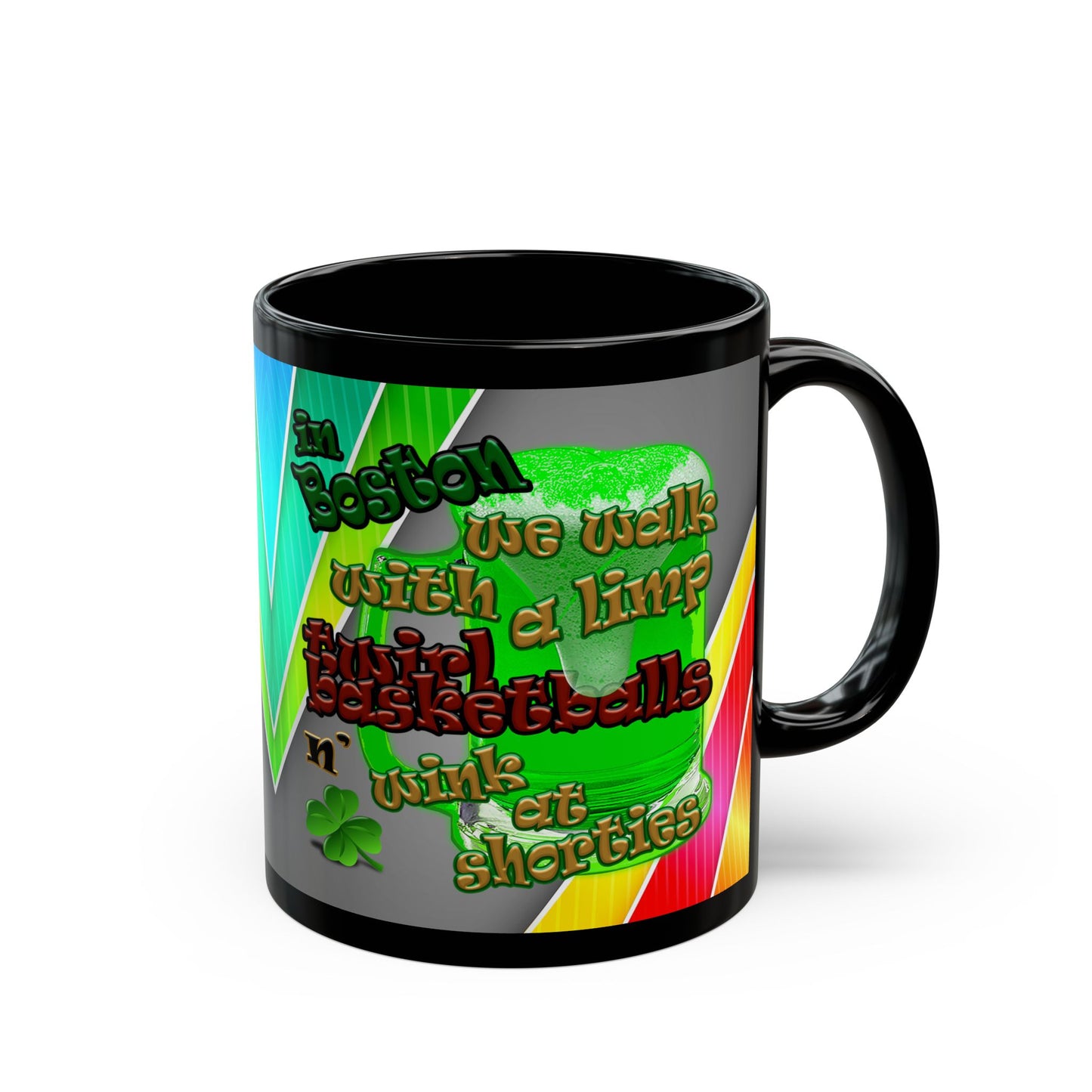 celtics logo - Black Mug (rainbow split)