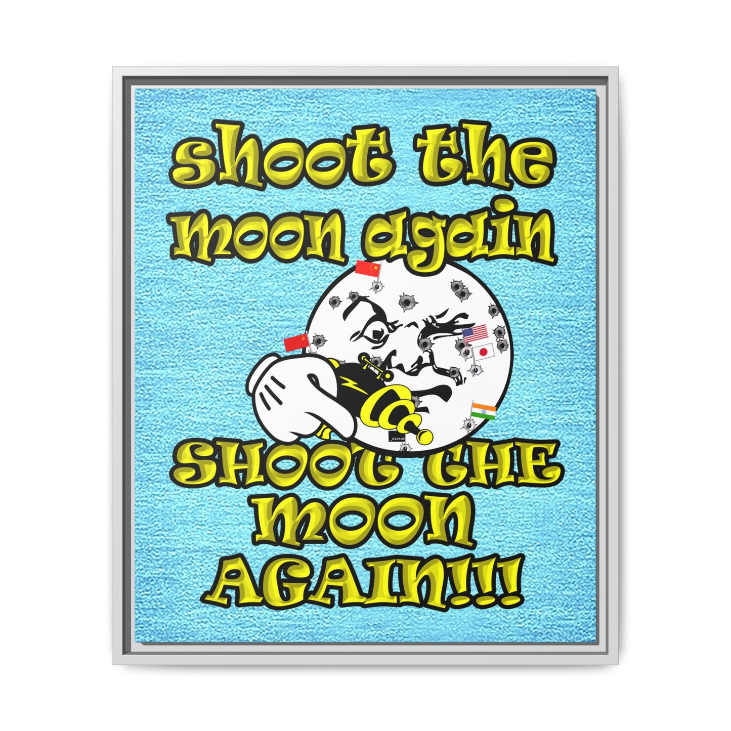 shoot the moon again - framed canvas art (faded blue)