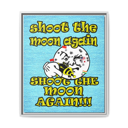 shoot the moon again - framed canvas art (faded blue)