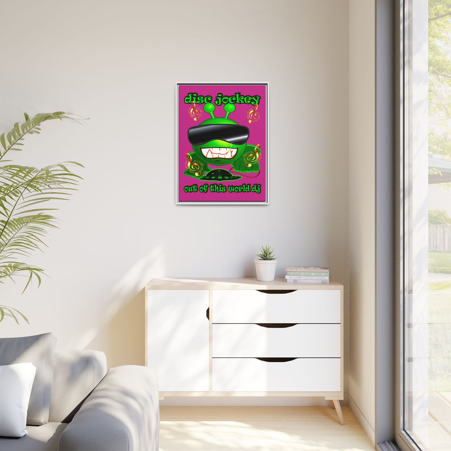 disc jockey - framed canvas art (pink)
