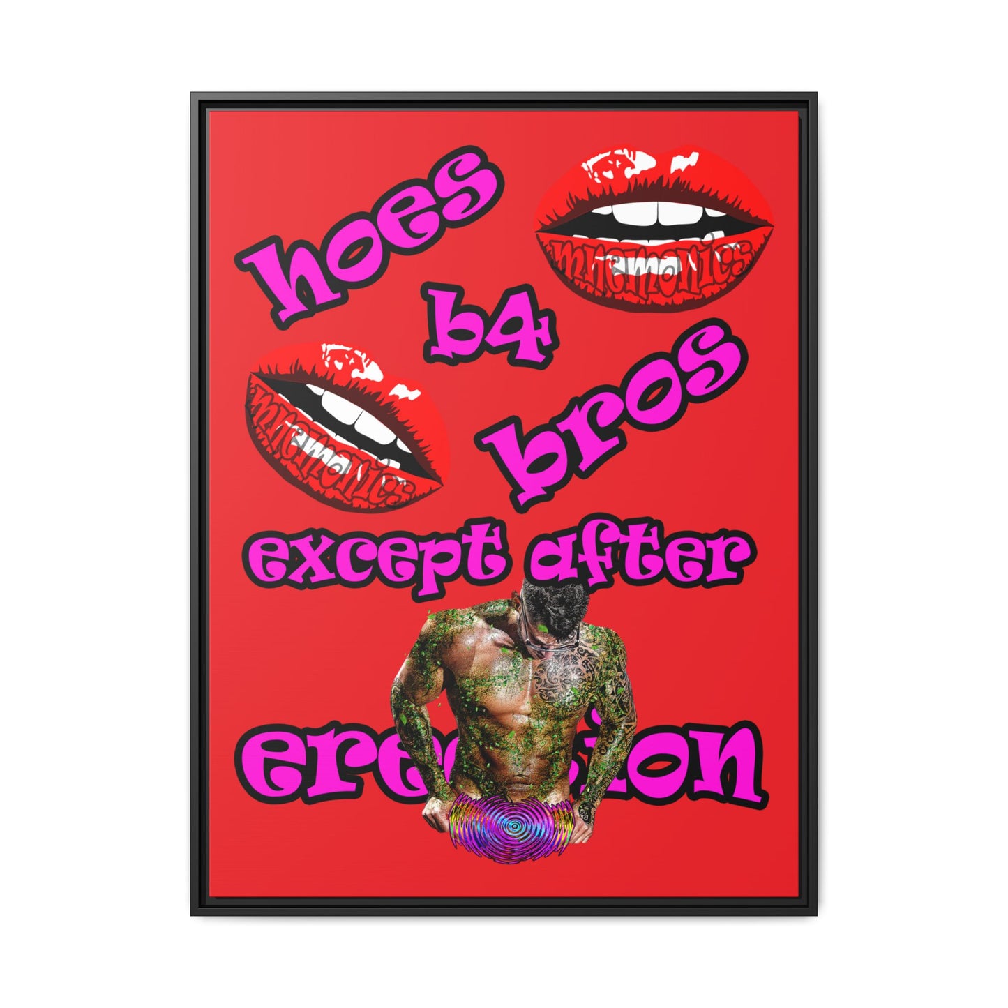 hoes b4 bros - framed canvas art (red)