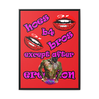 hoes b4 bros - framed canvas art (red)