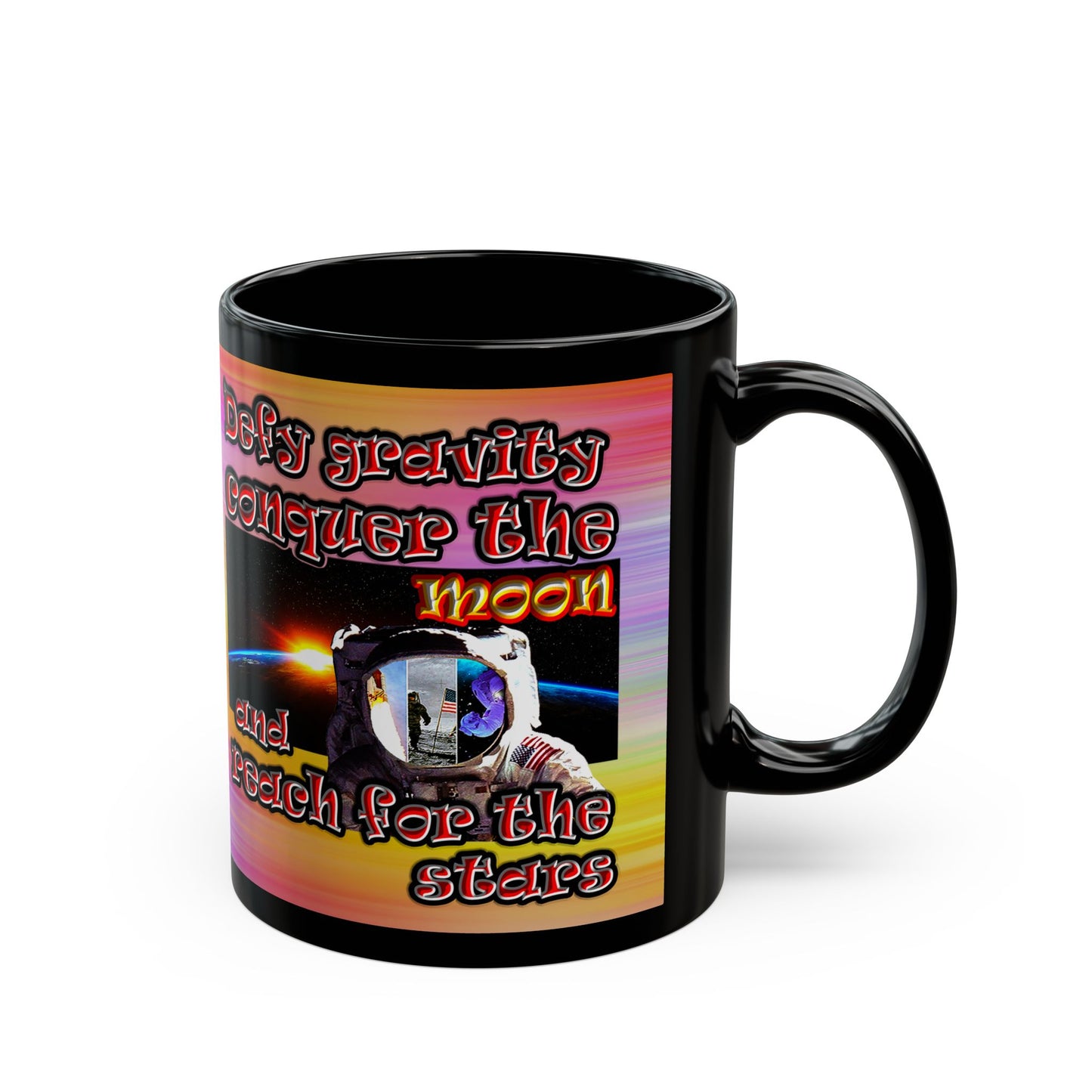 defy conquer reach - Black Mug (color blur)