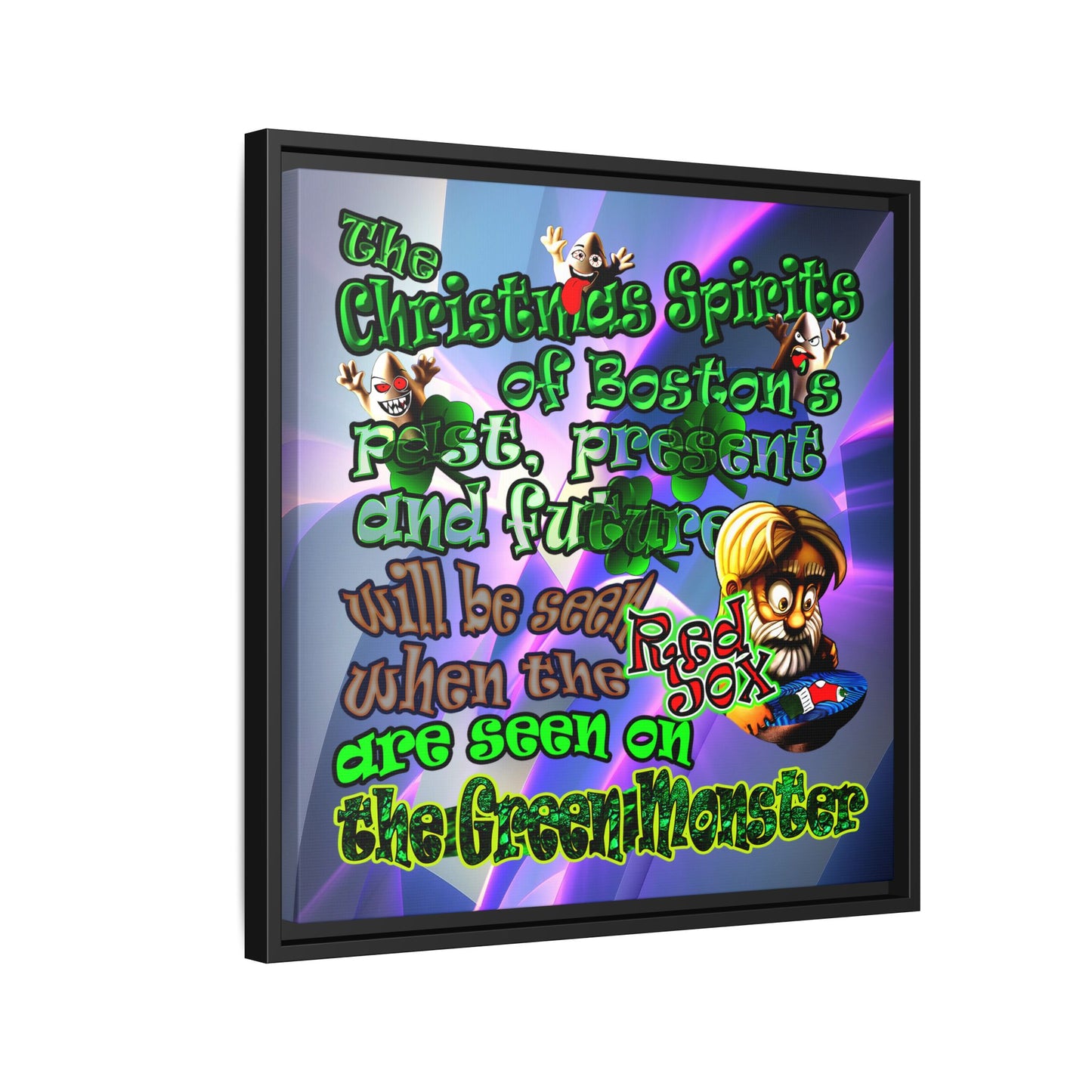 christmas spirits of boston - framed canvas art (grey-pink wave)