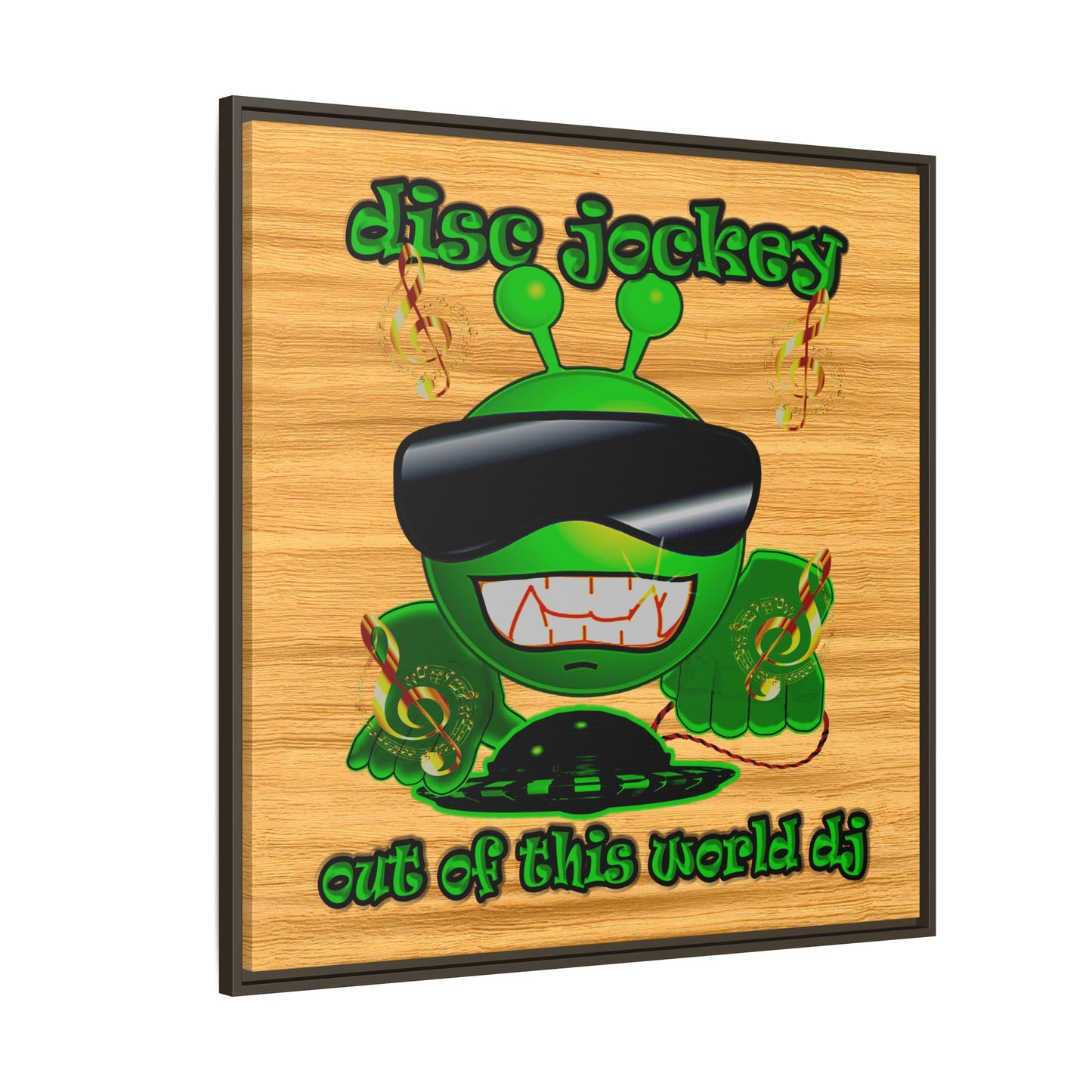 disc jockey - framed canvas art (butterscotch wood finish)